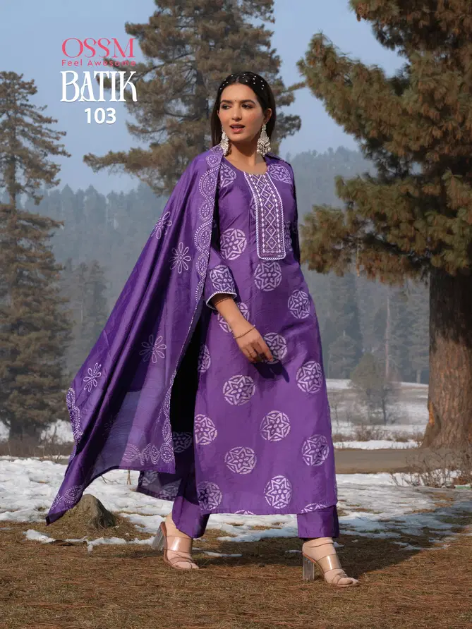 Batik Vol 4 By Ossm Chanderi Printed Kurti With Bottom Dupatta Suppliers In India